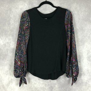 Anthropologie Akemi+Kin Black Top Long Sleeves Multicolor Balloon Sleeves